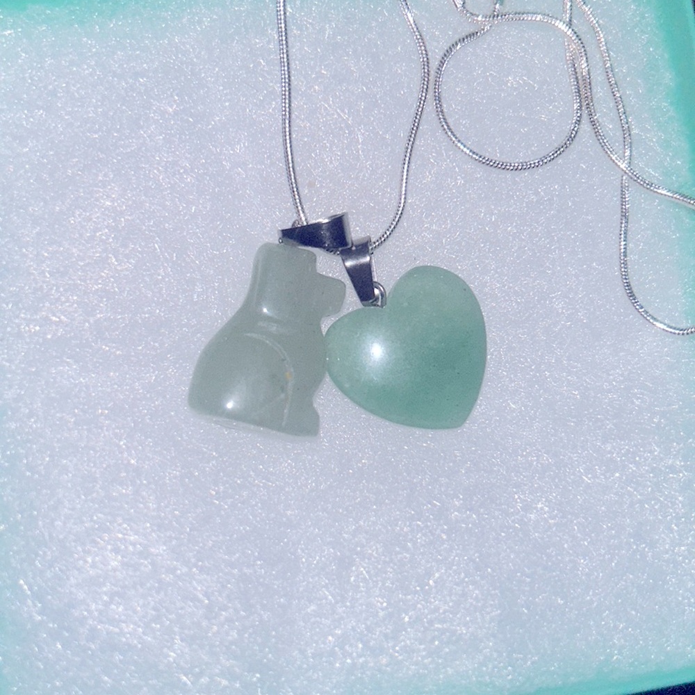 Boho Hippie Jade Dog and Heart Sterling Silver Necklace 16”